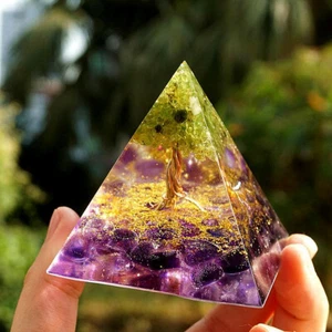 Amethyst Crystal Healing Pyramid Chakra Energy Orgone Stone Ornaments - Picture 1 of 9