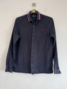 Fred Perry Shirt Men’s Size Large Navy Blue Twin Tipped Long Sleeve Casual Polo - Picture 1 of 8