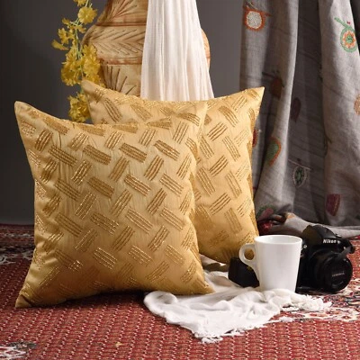 decorative designer yellow pillows living room handmade cushion pillow covers 2p - Image 1 of 4