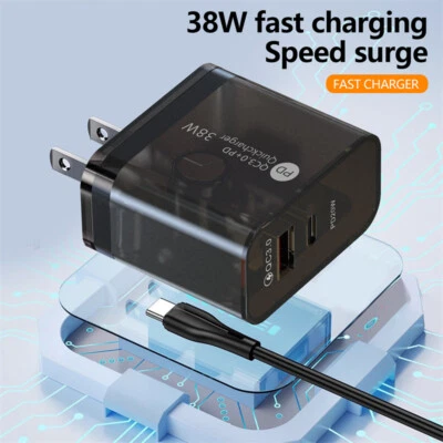 38W USB C Charger Block For Phone Laptops Tablets Clear Gray QC3.0 Fast Charger - Image 1 of 4