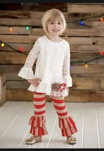 New Girls Boutique Peaches n Cream sz 10 Ivory Red Lace Outfit Christmas Holiday - Picture 1 of 9