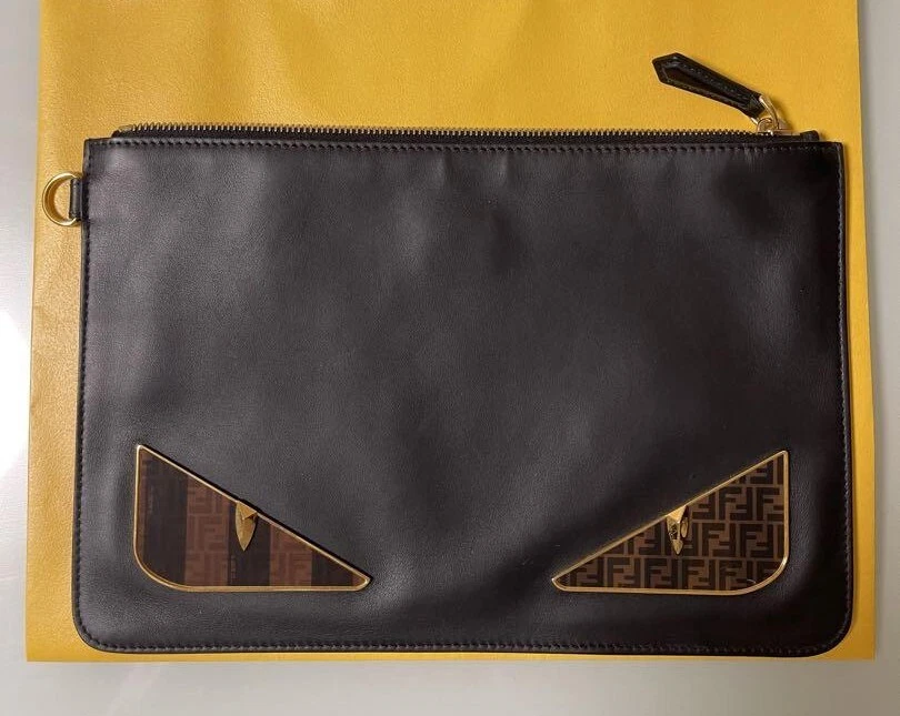 Bolso sin asas FENDI Bugs Monster Eye de cuero con cremallera color negro auténtico Japón Foto 1 de 1