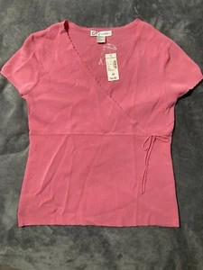 NWT Dressbarn Women Pink Pullover Deep V Neck Short Sleeve Size Medium - Picture 1 of 6