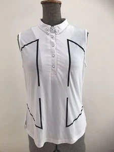 Womens DKNY Golf sports fitness top white black trim sleeveless stretchy M 10 12 - Picture 1 of 9