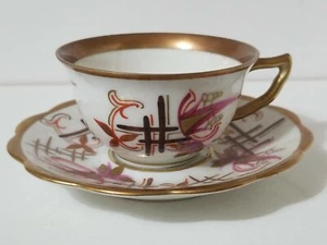 Handgemalt Bavaria Ullersricht-Weiden Demi Teetasse und Untertasse Set Rosa Gold Schwarz - Bild 1 von 2