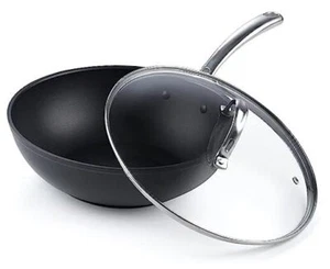 Nonstick Stir-Fry Wok Pan 11-Inch, Hard Anodized Deep Frying Pan with Glass - Picture 1 of 7