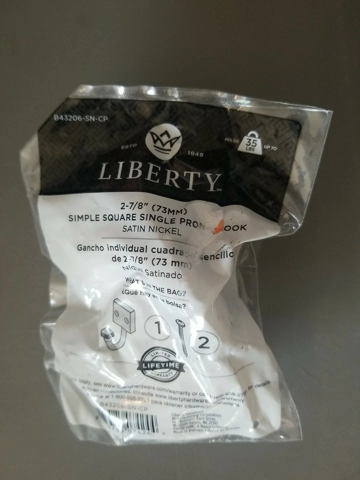 Liberty B43206-SN Simple Square 2 7/8" Gancho de una sola punta níquel satinado Foto 1 de 2