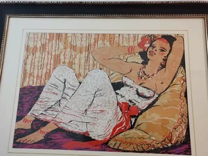 SALVATORE FIUME 70X50 ODALISCA SERIGRAFIA SU BROCCATO COPIA UNICA A COLORI - Foto 1 di 7