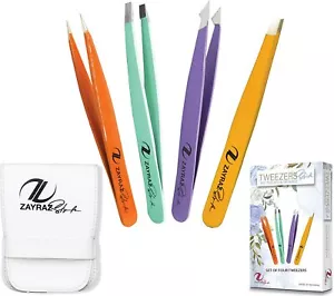 Eyebrow Tweezers-Set of 4 Professional Stainless Steel Tweezers for Ingrown Hair - Imagen 1 de 7