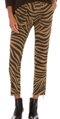 Calça Nili Lotan Jenna com estampa de tigre coiote bolsos bainha crua tamanho 0 (V1 - Imagem 1 de 4