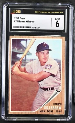 1962 Topps #70 Harmon Killebrew Minnesota Twins - CSG 6 Ex/NM - Image 1 of 2