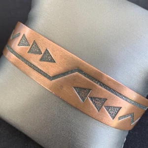 Vintage Indianer Südwesten Kupfer gestempelt Manschette Armband Handarbeit gemarkt - Bild 1 von 13