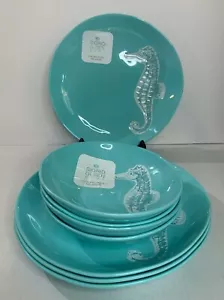 4 Sigrid Olsen Melamine Coastal Sea Horse Dinner Plates & Bowls. NEW - Picture 1 of 5