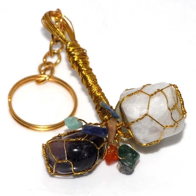 Llavero Joyería Amatista Amazonita Chapado en Oro Talla 5.5" GW Foto 1 de 3