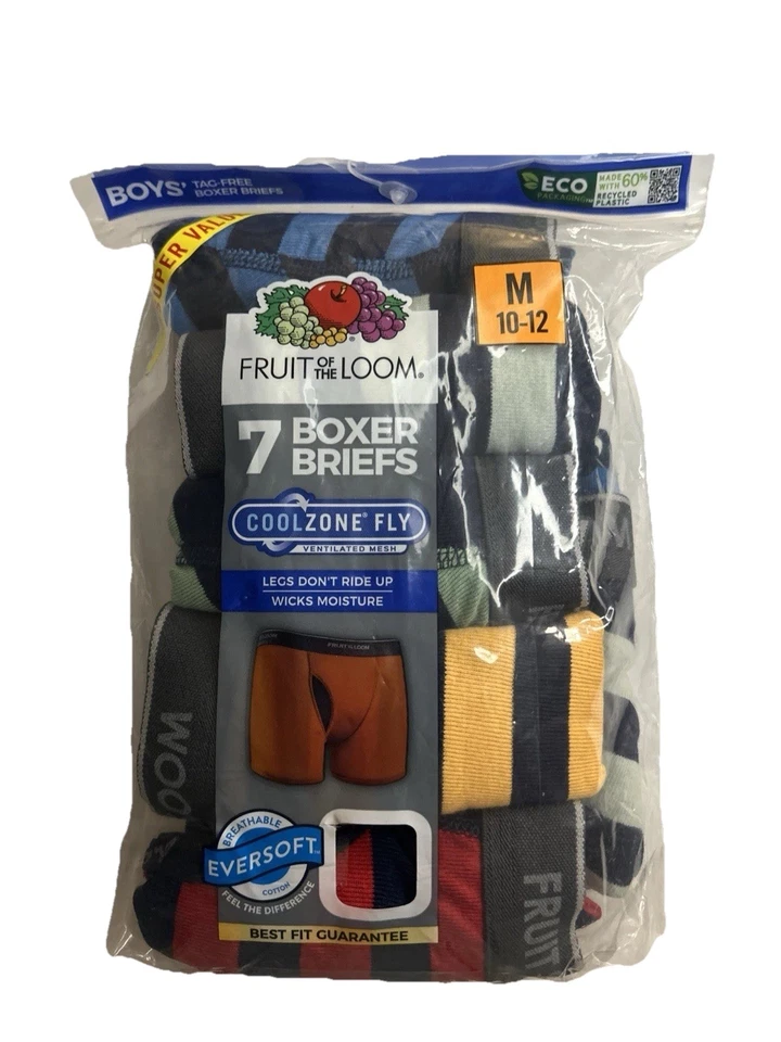 Calzoncillos boxer Fruit of the Loom medianos sin etiquetas para niños 10-12 colores lisos 7 unidades Foto 1 de 3