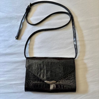 Vtg Ralph Lauren Alligator Sterling Silver Envelope Clutch Bag Crossbody Black - Image 1 of 4