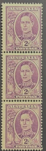 Australia 1944 SG No 205b KGVI 2d CH MNH Coil strip of 3 wmk C of A - Picture 1 of 2