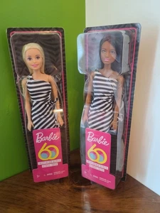 2018 Barbie 60th Anniversay Dolls AA & Caucasian Black And White Dress NRFB  - Bild 1 von 10