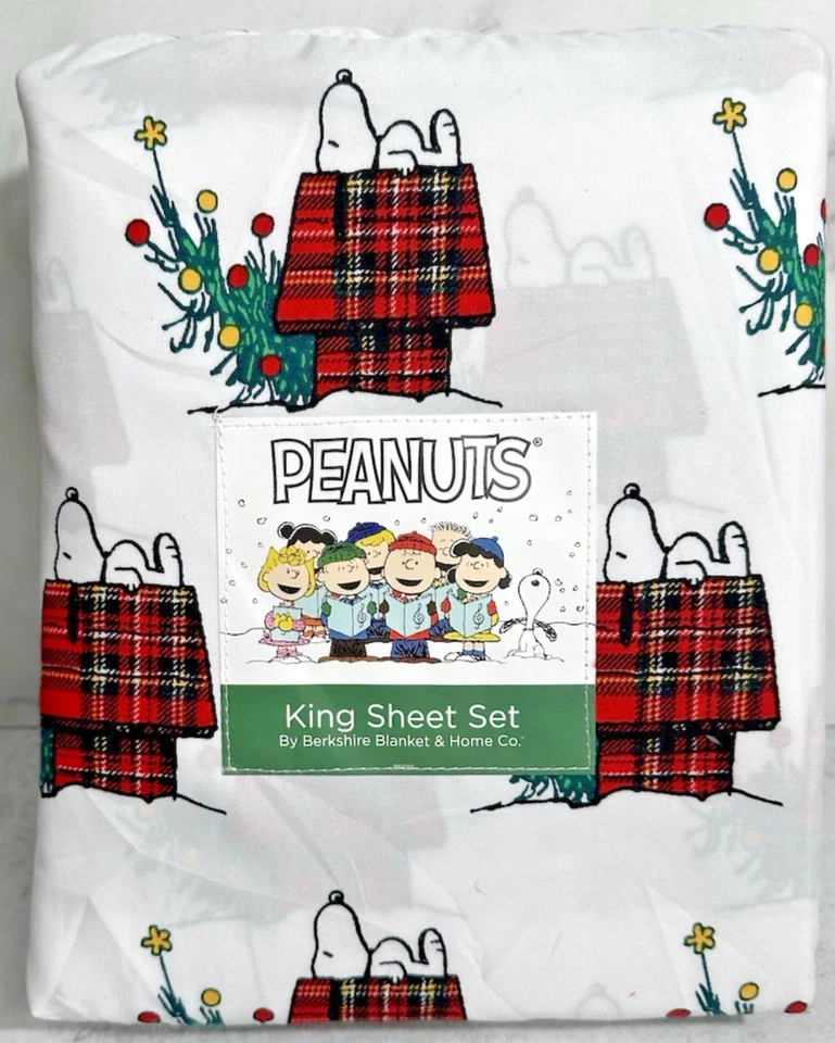 Juego de sábanas Peanuts Christmas King de Berkshire Snoopy's a cuadros casa para perros vacaciones Foto 1 de 1