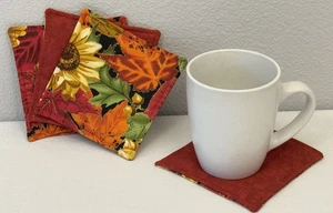 Herbst Halloween Sonnenblume Blatt Wende Getränk Untersetzer Rot Orange Gelb Set 4 - Bild 1 von 6