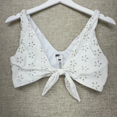 Top de natación de bikini Beach Riot para mujer mediano blanco ojales floral corbata frontal hecho en EE. UU. Foto 1 de 4