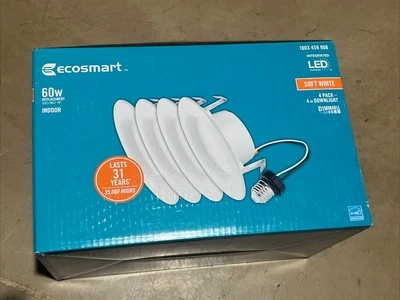 EcoSmart 4 Pack  LED Soft White Integrated  Recessed Trim Retrofit Downlight 4" - Image 1 of 2