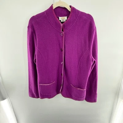 Talbots 1X 100% Merino Wool Velvet Trim Jacket Magenta Purple Button Front - Image 1 of 4