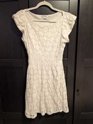 Mini vestido de encaje de algodón blanco / grande / UK12 Foto 1 de 4