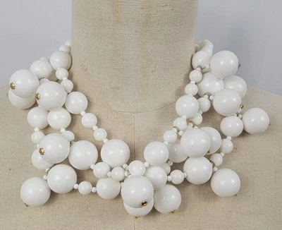 Vintage Kenneth Jay Lane 3 Fios Colar Cluster Gota Branco 18” Assinado Boho - Imagem 1 de 4