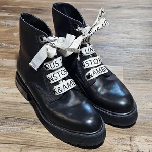 Womens Zara Boots US Size 7.5 Black Leather Unstoppable Lace Up Ankle Shoes 0558 - Picture 1 of 11