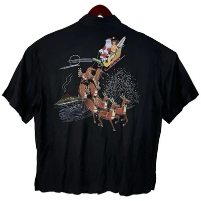 Tori Richard Embroidered Silk Christmas Shirt Men’s XL  Santa Sleigh Hula Girl - Image 1 of 4