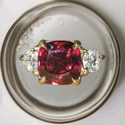14K Yellow  Gold Engagement Ring 3.52CT. Natural Red Garnet Cushion Shape - Image 1 of 4