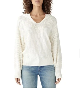 Lucky Brand Womens Embroidered Pullover Sweater Off-White Size XL Cotton Boho - Picture 1 of 14