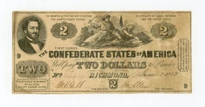 1862 T-42 $2 The Confederate States of America Note - CIVIL WAR Era - Picture 1 of 2