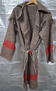 Vintage Brown Capote Frock Coat Wool w/Belt M - Picture 1 of 6