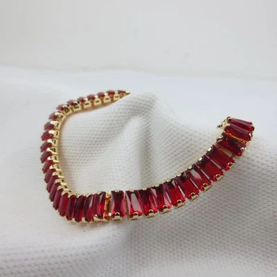 Brazalete Baguette Tenis Lleno Oro Amarillo 18k 7.5" ROJO AAA Circonita Cúbica 7 mm Foto 1 de 4