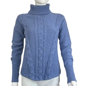 L.L. Bean Damen Rollkragenpullover mit Zopfmuster Small Blau 100% Baumwolle - Bild 1 von 5