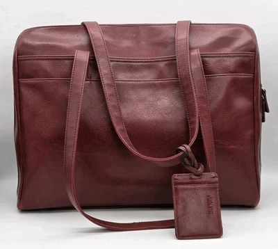 Buxton Messenger Bag Burgundy Faux Leather Laptop Sleeve Double Straps VTG 90s - Image 1 of 4