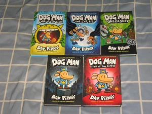 5) 1st Edition HC DOG MAN Dav Pilkey Two Kitties Unleashed Cat Kid Lord of Fleas - Photo 1/1