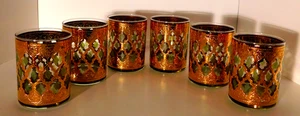 De colección. Juego de 6 vasos dobles antiguos Culver Valencia oro 22K diamantes verdes - Imagen 1 de 5