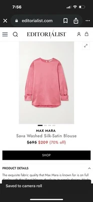Top Sava Max Mara 100 % seda. Talla 2 se adapta más como un EE. UU. Talla 4. Nuevo con etiquetas. Precio de venta sugerido por el fabricante $695 Foto 1 de 4