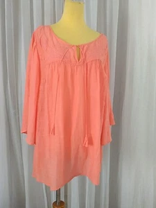 Cato Women's Top Plus Size 22/24W Coral Orange Blouse Wide Sleeve - Picture 1 of 12