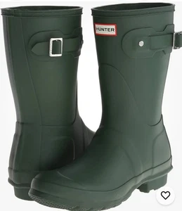 Stivali da pioggia HUNTER DONNA taglia 10 ORIGINALI CORTI OPACHI Hunter verde opaco nuovi - Foto 1 di 11