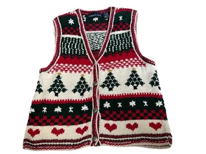 Eagle's Eye Women's Knit Cardigan Sweater Vest SZ L Christmas Theme Trees NICE - Picture 1 of 10