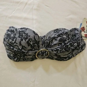 Tout Argentina Women Bandeau Bikini Top Swimsuit Swimwear New Small Blk Floral - Picture 1 of 3