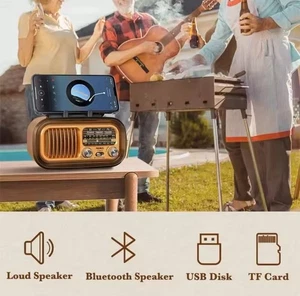2 Solar Retro Radio - Portable Bluetooth Speaker with FM/AM/SW, Multi-Function - Picture 1 of 5