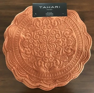 NEW TAHARI Home Placemats ROUND VELVET ORANGE Set of 4 ~ THANKSGIVING ~ HOLIDAY - Picture 1 of 2