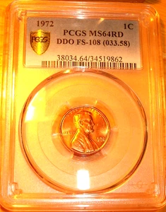 1972 DBLD DIE OBV # 8 (FS-108) Lincoln Cent - PCGS MS-64RED - 9862 - SHIPS FREE - Picture 1 of 9