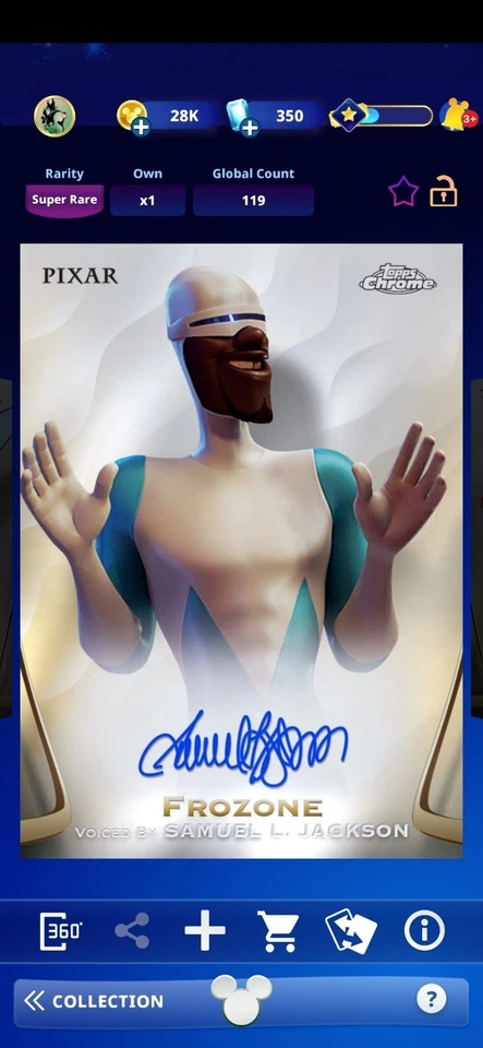 Topps Disney Coleccionar Digital Samuel L. Jackson 2025 Cromo Disney Frozone Automático Foto 1 de 1