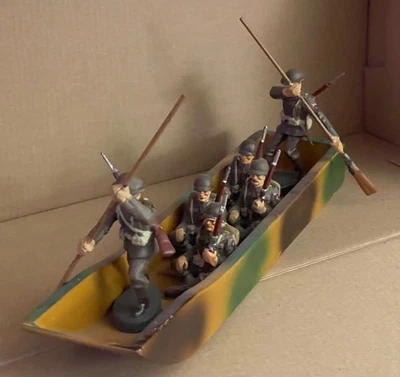 Elastolin Hausser mint Pontoon Boat Building Kit Soldiers Germany barclay  50s - Image 1 of 4